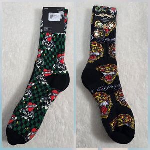 Ed Hardy Men’s Cushioned Crew Socks 2 Pair Black Tiger Shoe Size 6-12  Love Kill